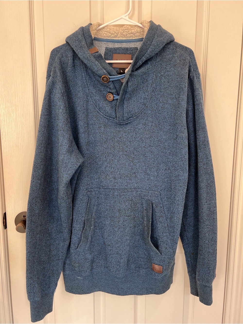 Billabong Men's Blue Sherpa-Lined Hooded Pullover with Button Placket